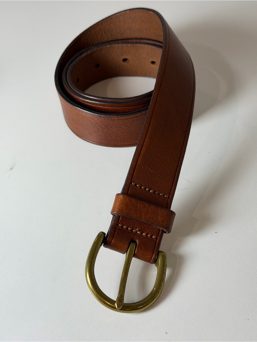 Madewell Size Small Brown Leather Belt with Brass-Tone Rounded Buckle